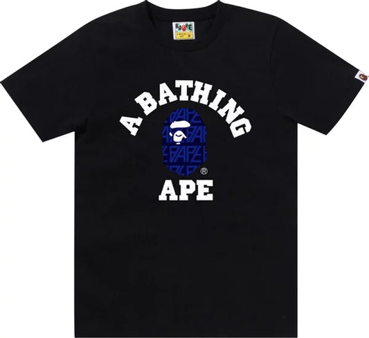 Bape Logo Monogram College Tee Black/Navy XL