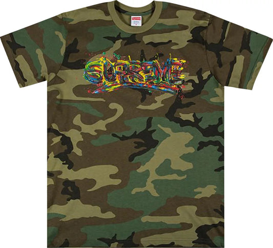 Supreme Paint Logo Tee Woodland Camo M